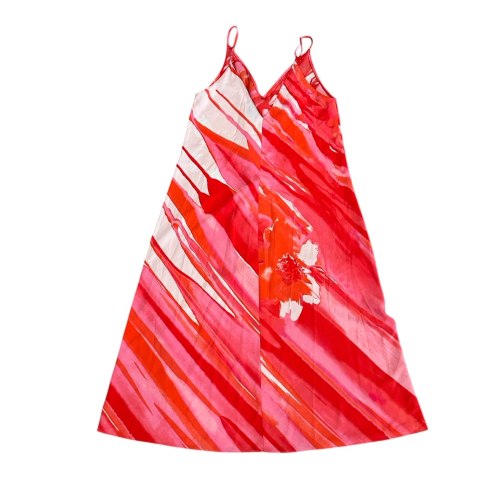 Natori Vibrant Floral Silky Slip Dress in Red & Pink - Picture 3 of 4